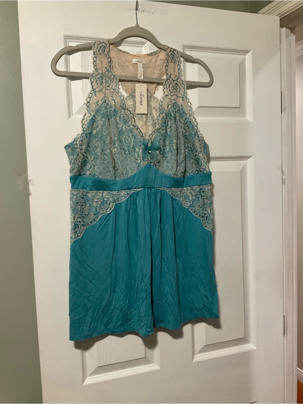 Teal Lace Trim Chemise Nightgown